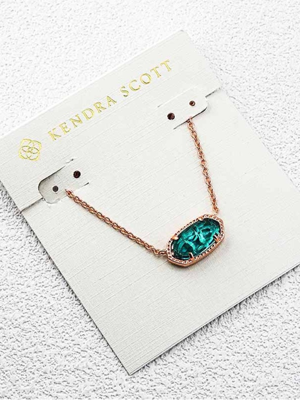 Kendra Scott Rose Gold Necklace with Teal Gemstone